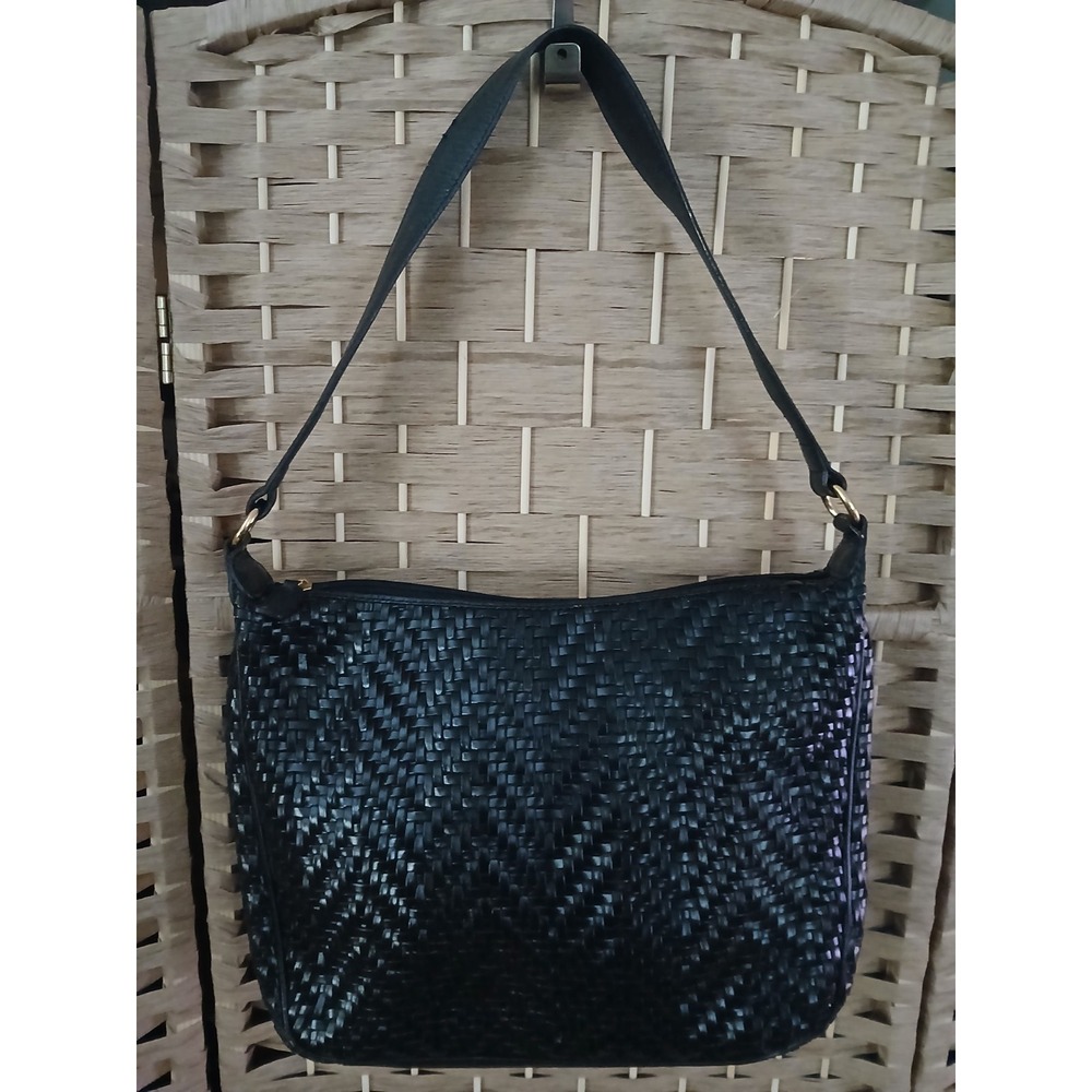 Talbots Black Woven Leather Shoulder Bag Purse Business